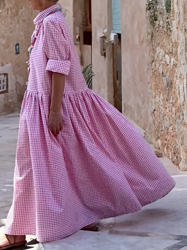 Legeres Kariertes Swingkleid mit langen Ärmeln - Sofie
