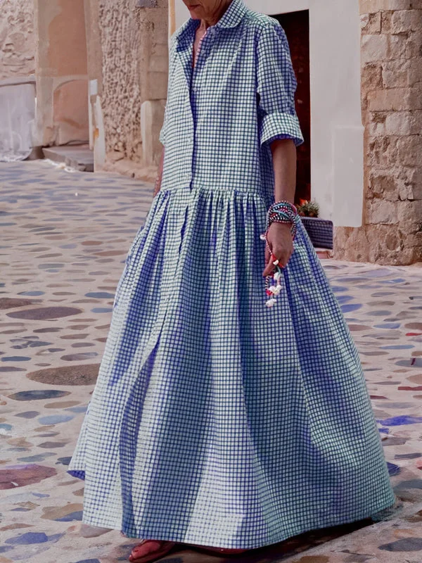 Legeres Kariertes Swingkleid mit langen Ärmeln - Sofie