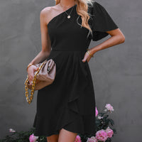 Elegant Ruffles One-Shoulder Evening Dress | Stylish European Party Clothing