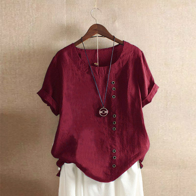 Effen T-Shirt met Korte Mouwen en Ronde Hals – Samantha
