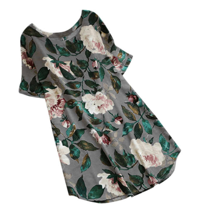 Floral summer casual dress with short sleeves for women - Malina