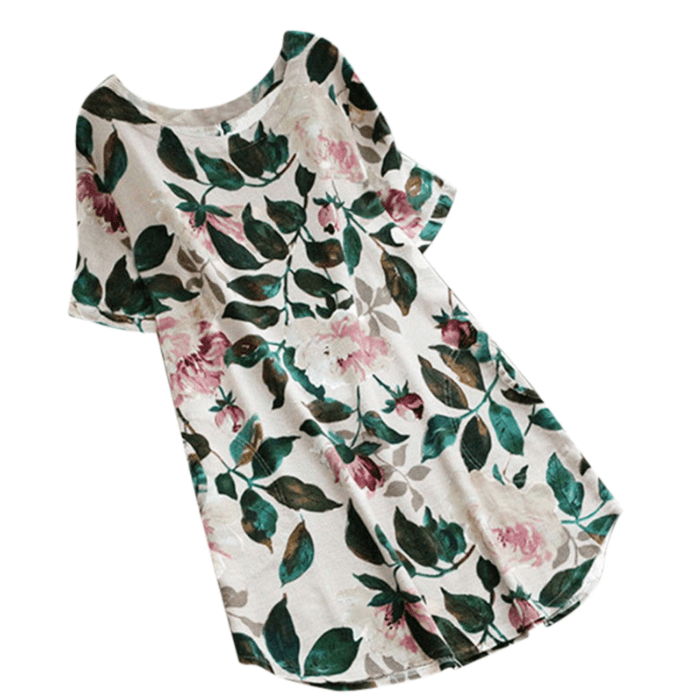 Floral summer casual dress with short sleeves for women - Malina