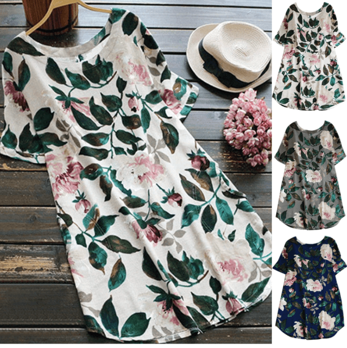 Floral summer casual dress with short sleeves for women - Malina