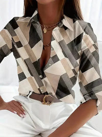 Trendy women's blouse with abstract pattern and button closure - Marlene