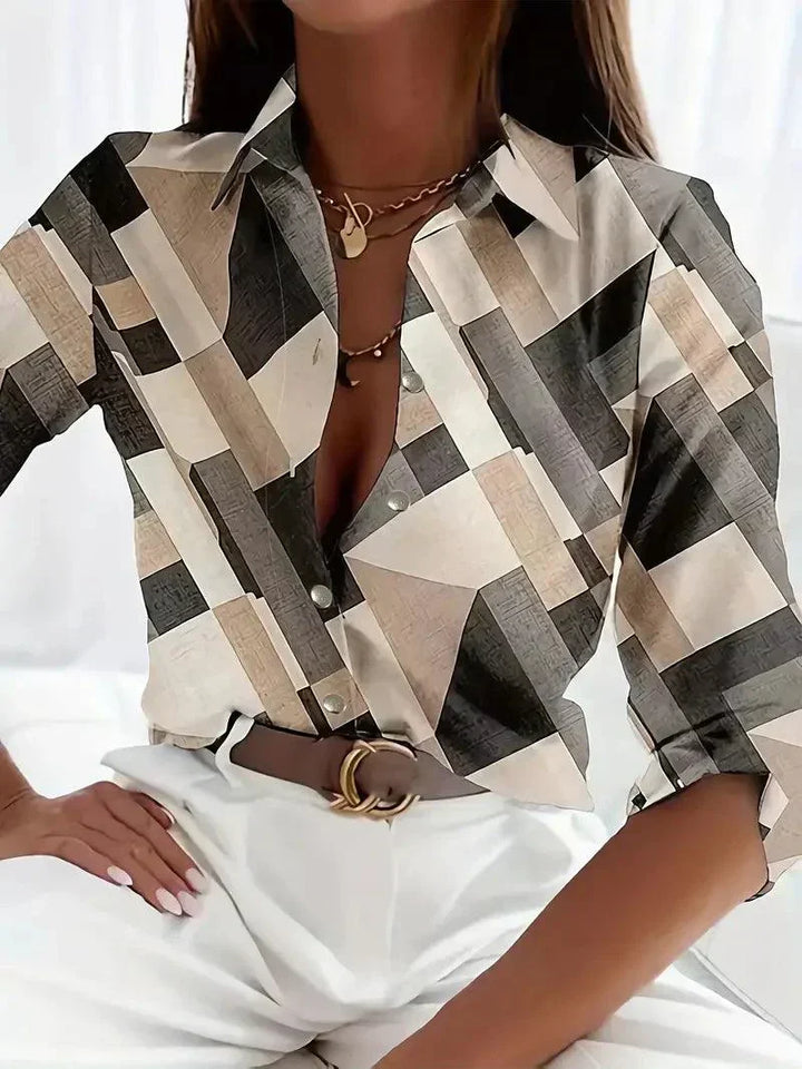 Trendy women's blouse with abstract pattern and button closure - Marlene