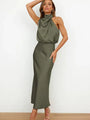 Stilvolles Abendkleid mit hohem Satin-Hals für Sommerveranstaltungen - Elina