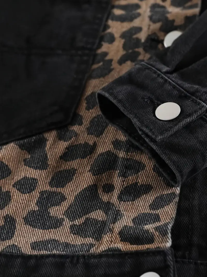 Wildly Chic Luipaardprint Denim Jas - Leona
