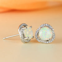 White Opal & Zirconia Cloverleaf Earrings - Elara