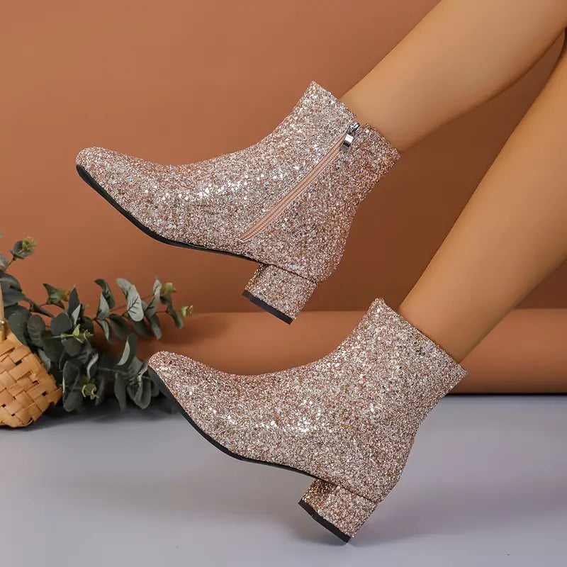 Dames Glitter Enkellaarsjes met Hak – Raelene
