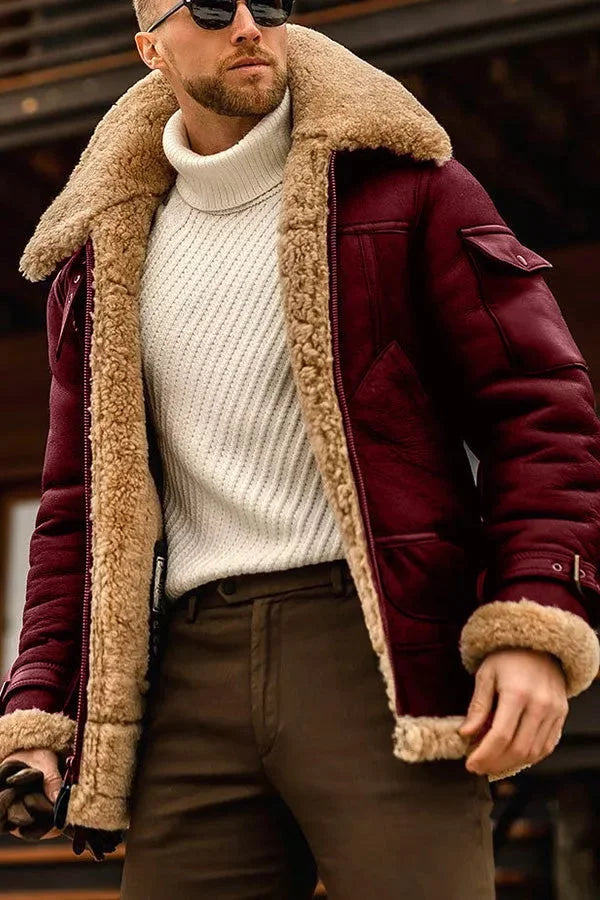 Stilvolle Camel-Leder Pilotenjacke - Leonardo