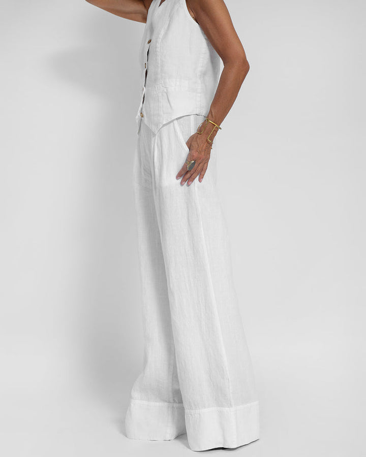 Linnen 2-Delige Set met Wijde Broek en Vest – Alma
