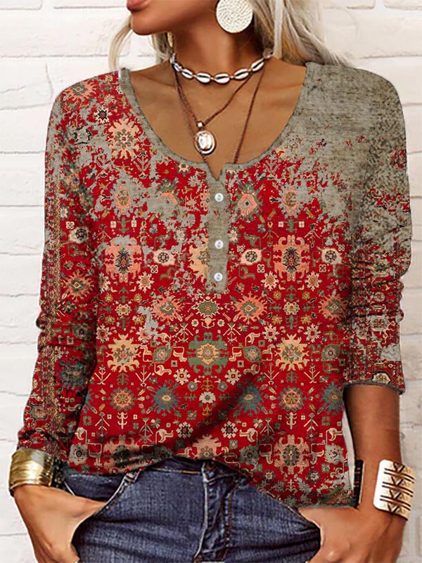 Vintage Aztec Print Longsleeve - Autumn Pattern