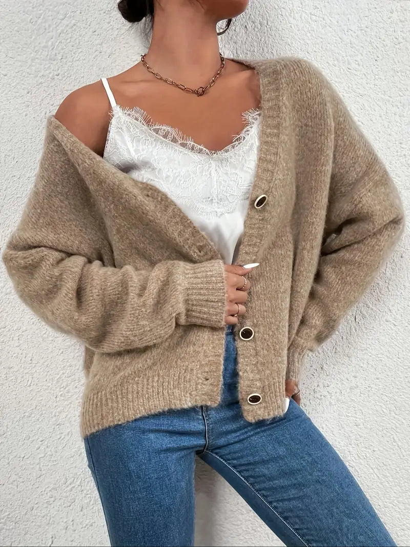 Khaki gestrickter Damenpullover - Evelyn