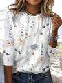 Gestricktes Damen-Shirt mit Blumenmuster & Rundhalsausschnitt – Fiorina