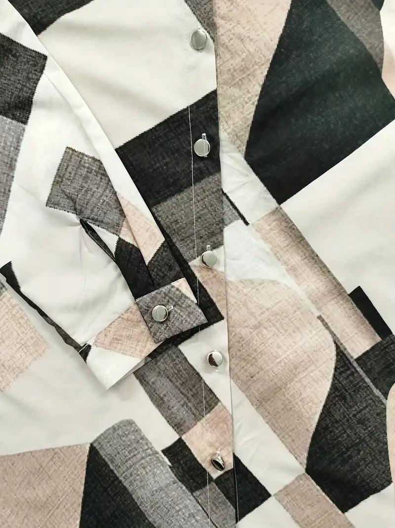 Trendy women's blouse with abstract pattern and button closure - Marlene