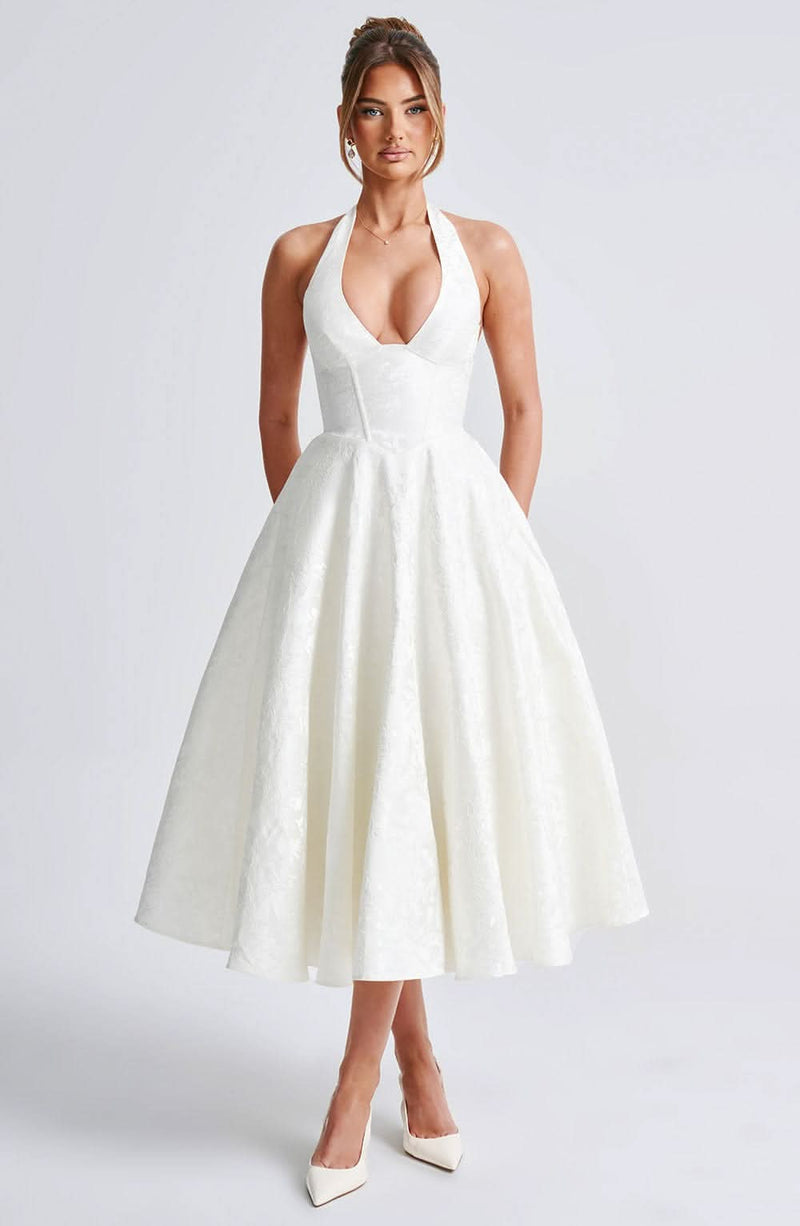 Floral Halter Midi Dress – Wedding Guest Occasion Dress 1