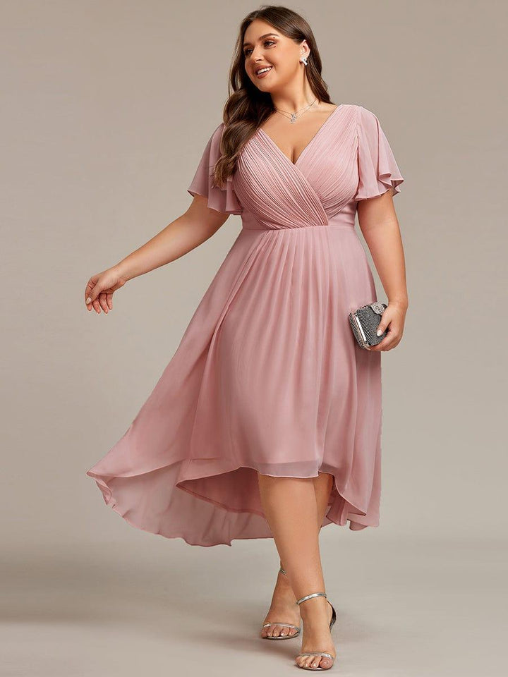 Chiffon feestjurk voor bruiloftsgast met V-hals en korte mouwen 133