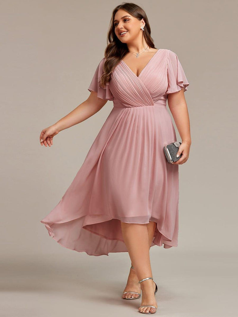 Chiffon feestjurk voor bruiloftsgast met V-hals en korte mouwen 133
