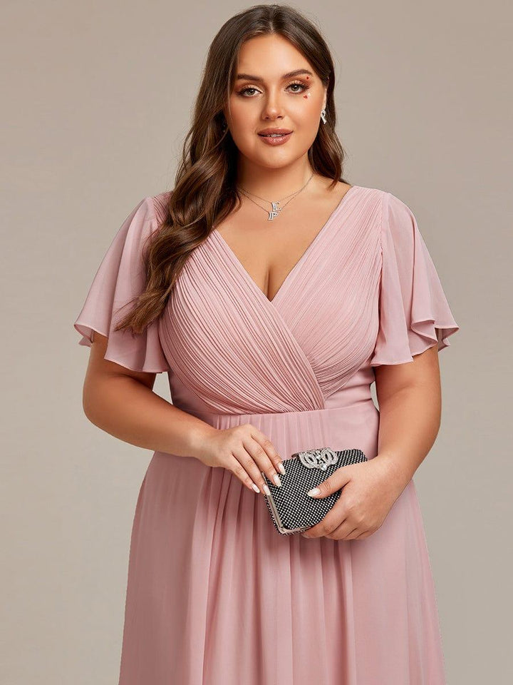Chiffon feestjurk voor bruiloftsgast met V-hals en korte mouwen 131