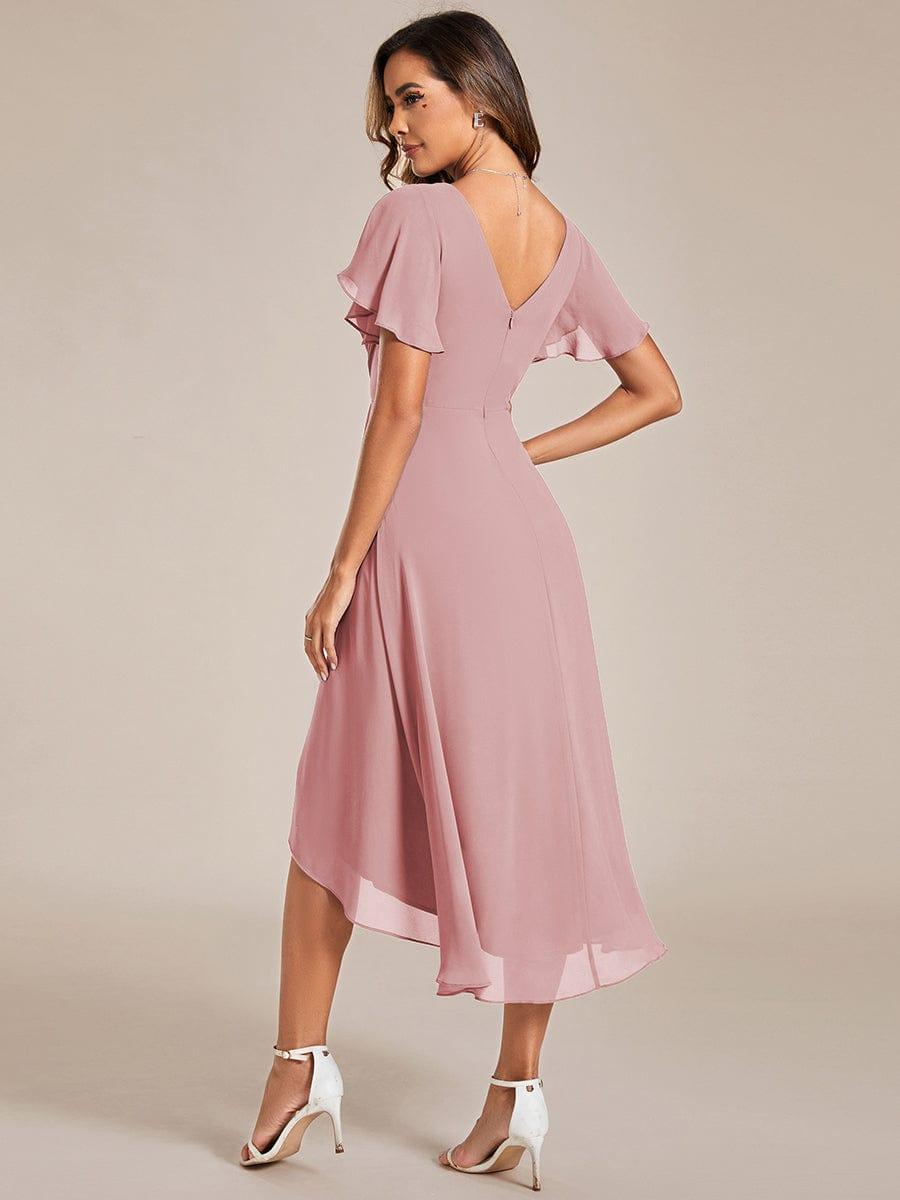 Chiffon feestjurk voor bruiloftsgast met V-hals en korte mouwen 125