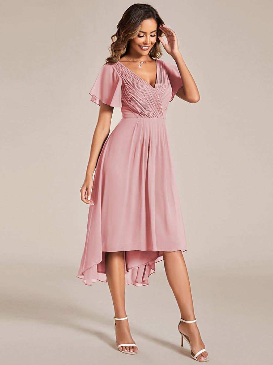 Chiffon feestjurk voor bruiloftsgast met V-hals en korte mouwen 128