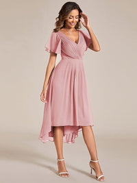 Chiffon feestjurk voor bruiloftsgast met V-hals en korte mouwen 128