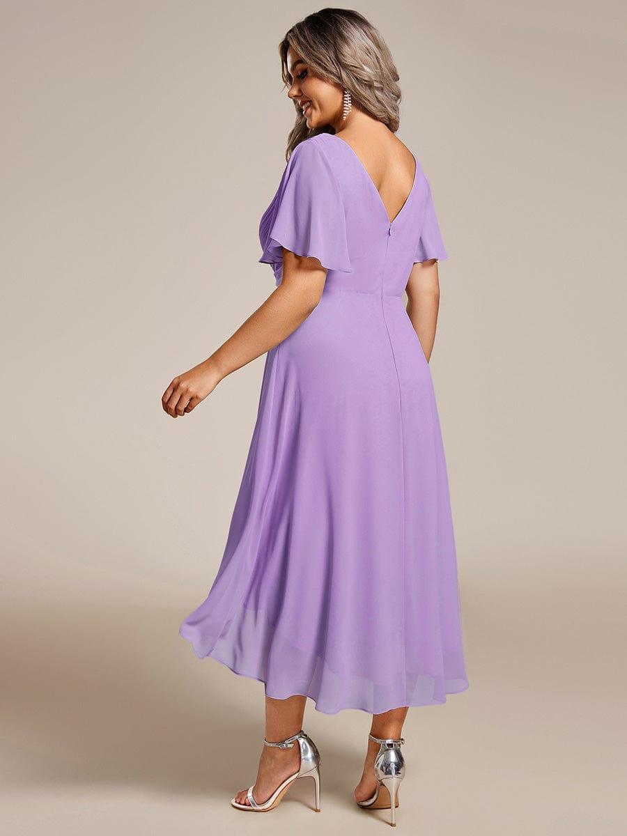 Chiffon feestjurk voor bruiloftsgast met V-hals en korte mouwen 106