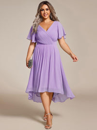 Chiffon feestjurk voor bruiloftsgast met V-hals en korte mouwen 105