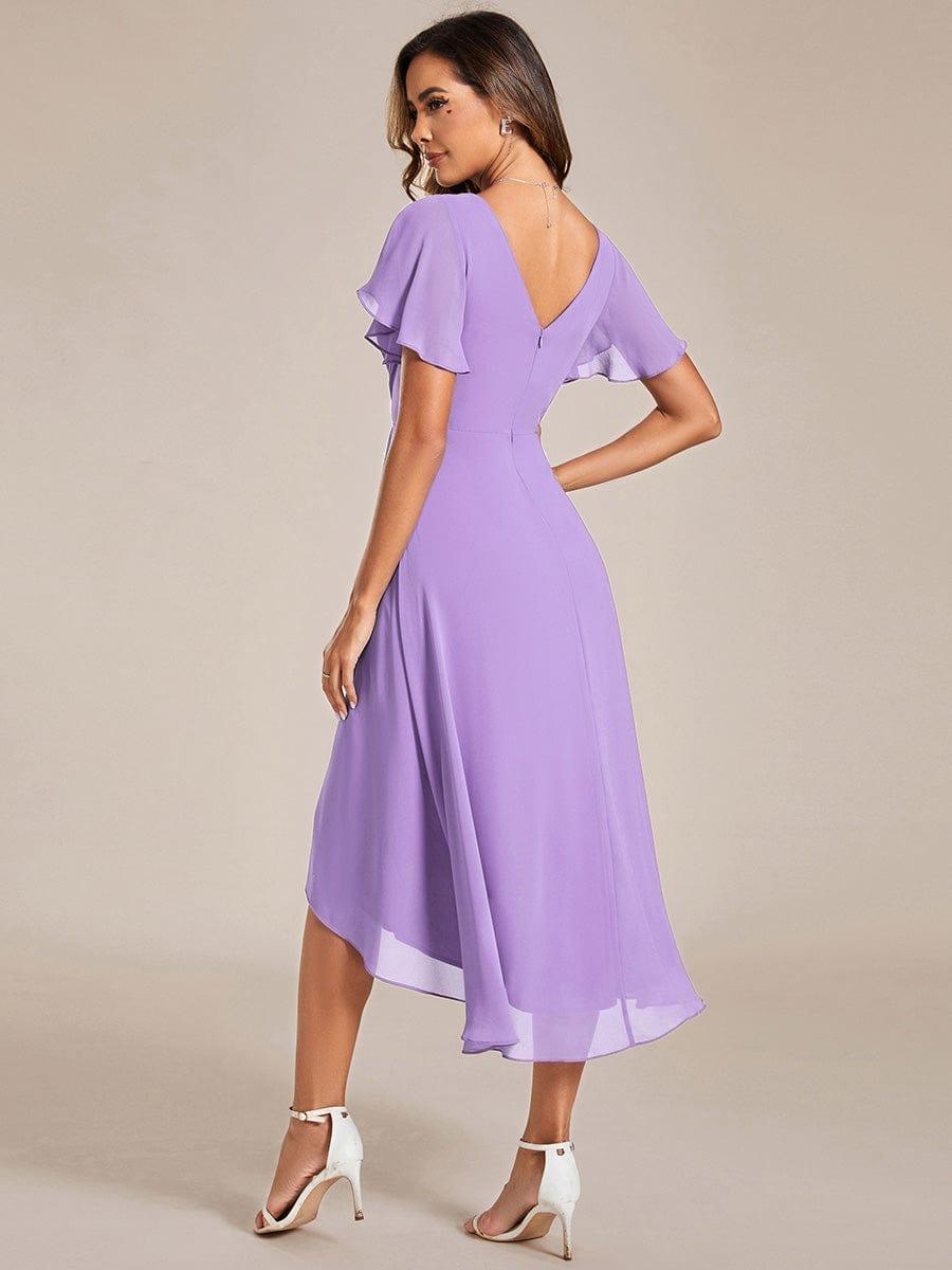 Chiffon feestjurk voor bruiloftsgast met V-hals en korte mouwen 101