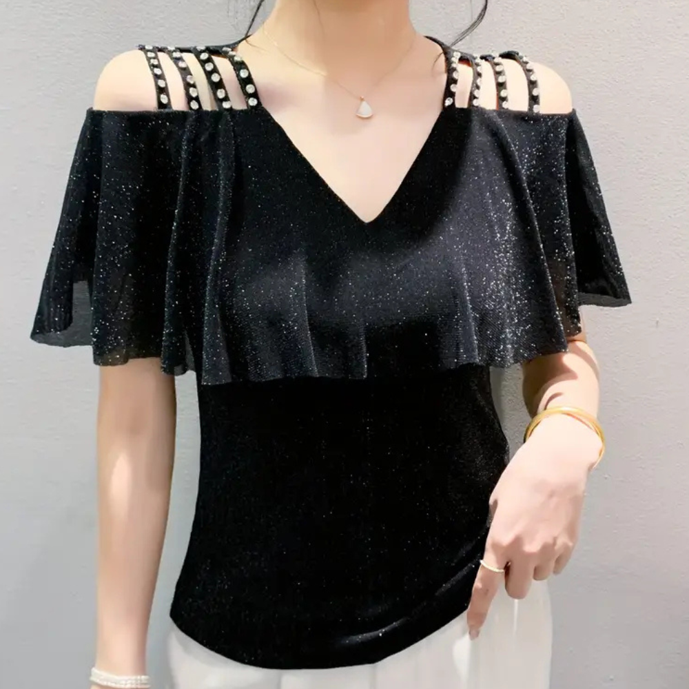 Modische V-Ausschnitt Bluse für Damen - Elvira