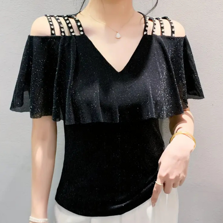 Modische V-Ausschnitt Bluse für Damen - Elvira