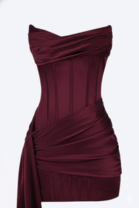Women's Elegant Short Evening Dress - Burgundy 4