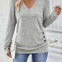 Damenpullover mit V-Ausschnitt und Knopfdetail – Iris