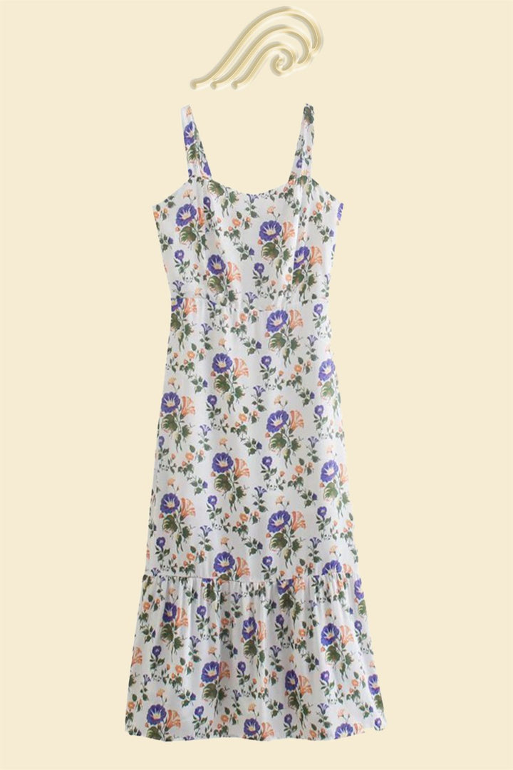 Bedrucktes ausgestelltes Midi-Kleid mit Trägern – Norelle