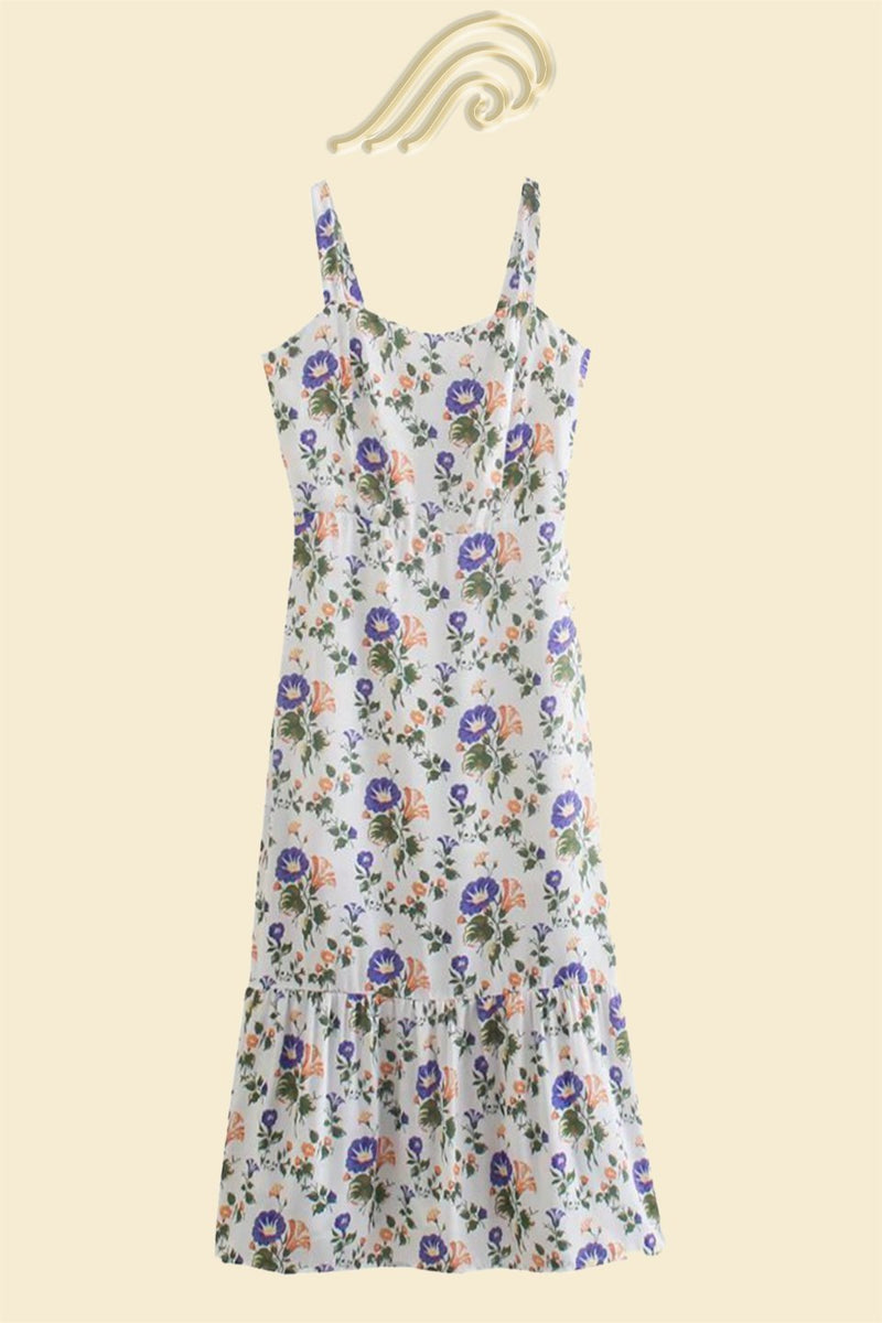 Bedrucktes ausgestelltes Midi-Kleid mit Trägern – Norelle