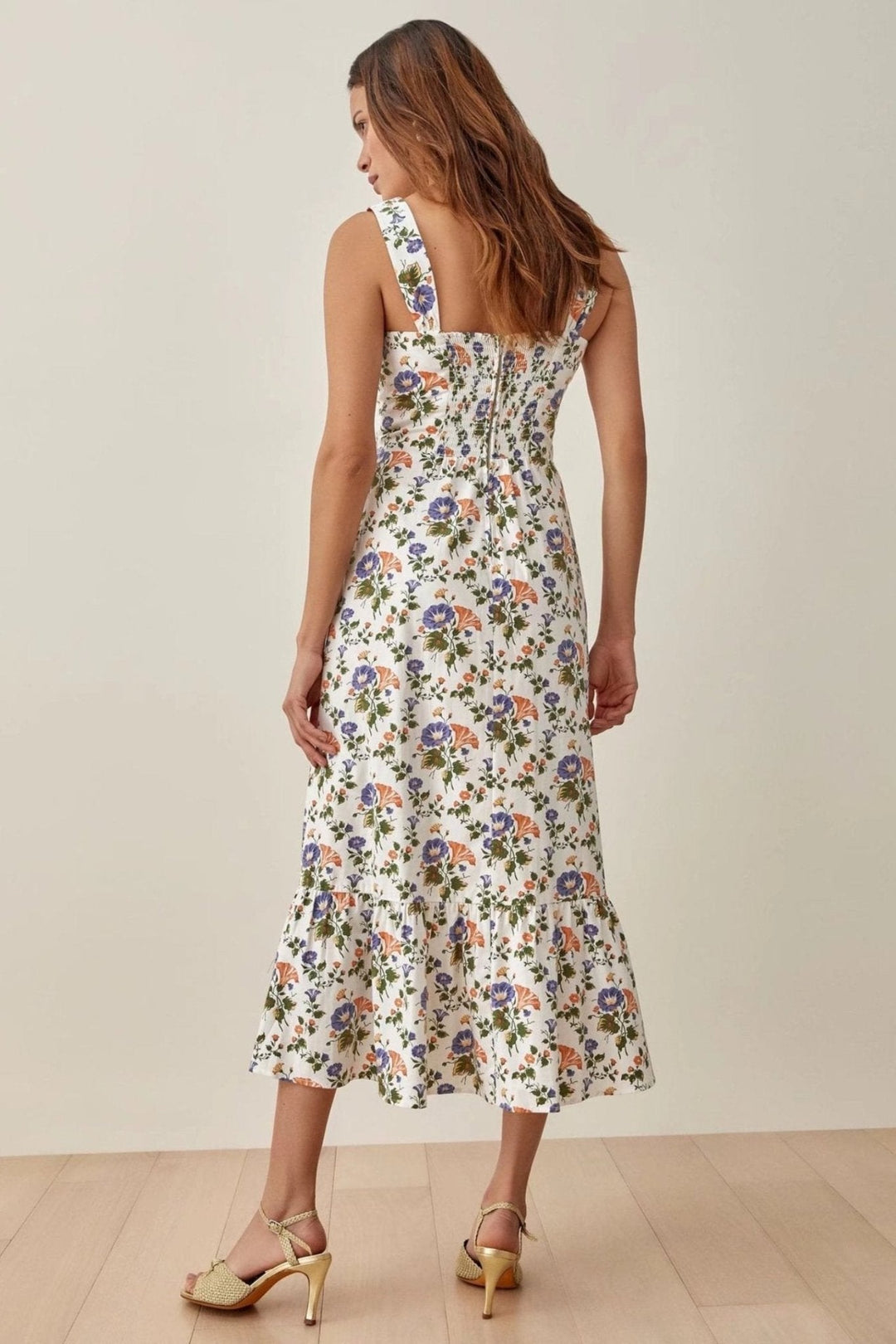 Bedrucktes ausgestelltes Midi-Kleid mit Trägern – Norelle