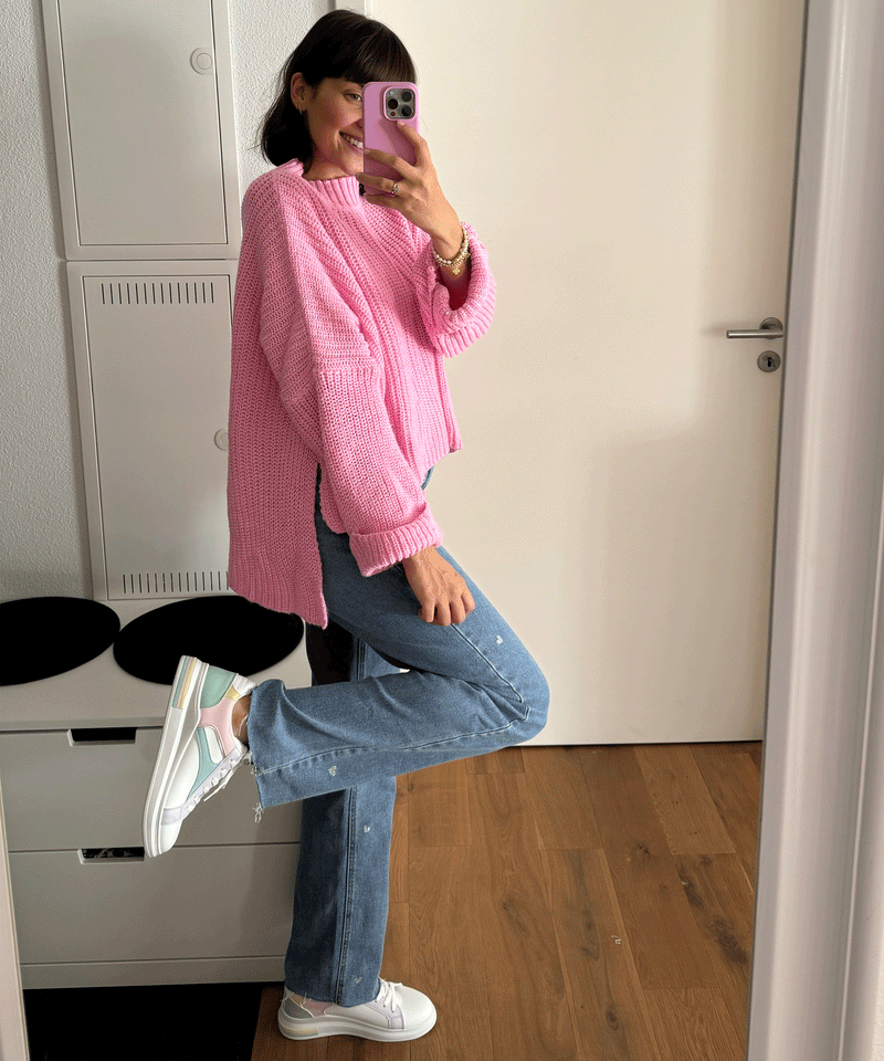 Damen Stretch-Jeans mit weitem Bein und Herzchenmuster - Amelie