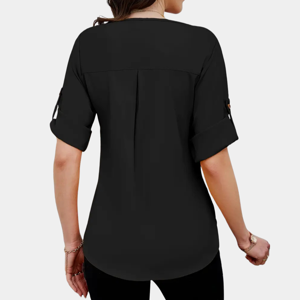 Luftige Schwarze Faltenbluse für Damen - Amira