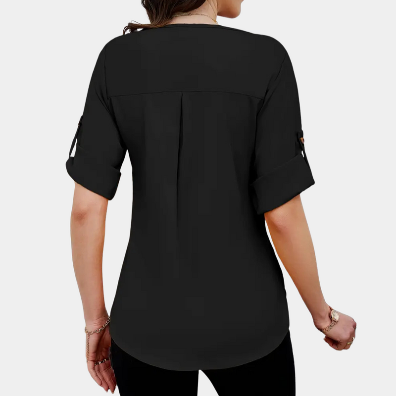 Luftige Schwarze Faltenbluse für Damen - Amira