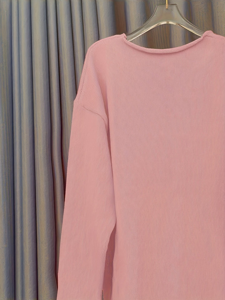 Oversize Damenpullover mit V-Ausschnitt & Mustern – Alenia