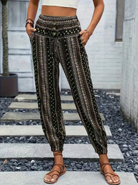 Boho-Hochbund-Damenhose mit Print & raffinierter Taille – Linara