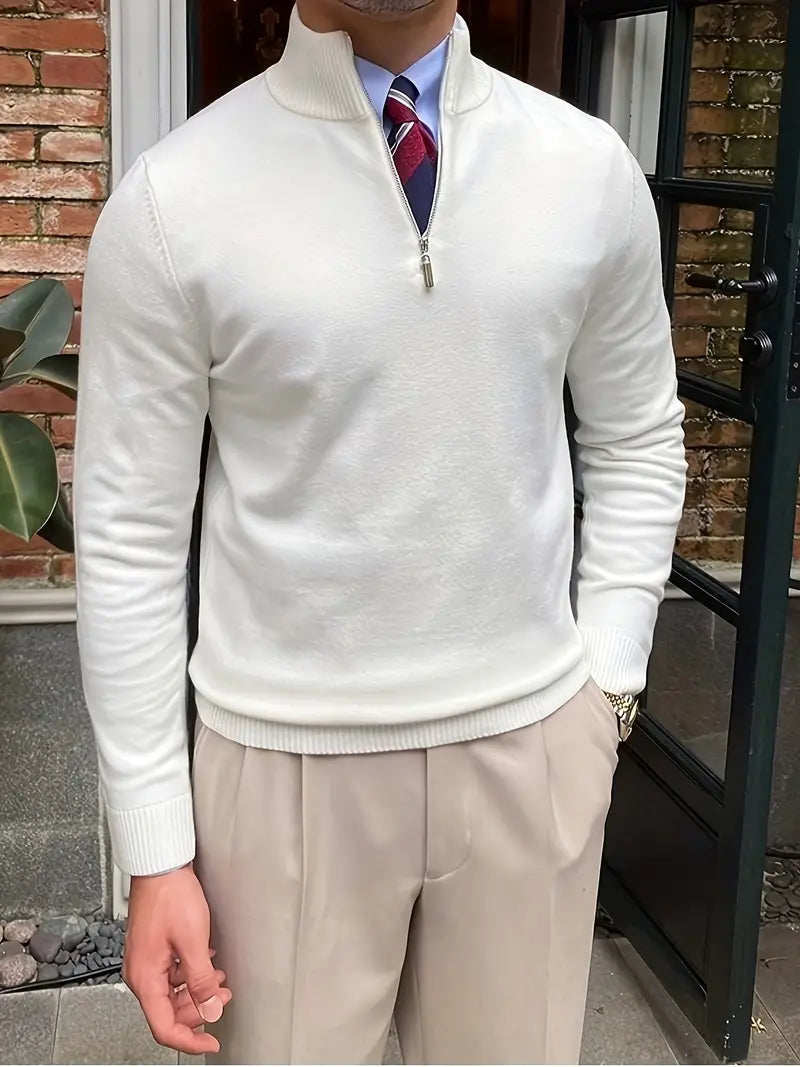 Bequemer Herrenpullover mit halbem Reißverschluss - Leonardo