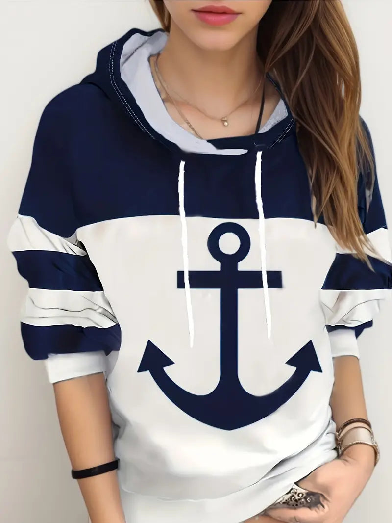 Hoodie with Anchor Print - Nautical Vibes