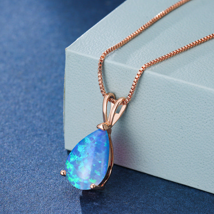 Minimalistische Tropfen Opal Anhänger Halskette - Selina