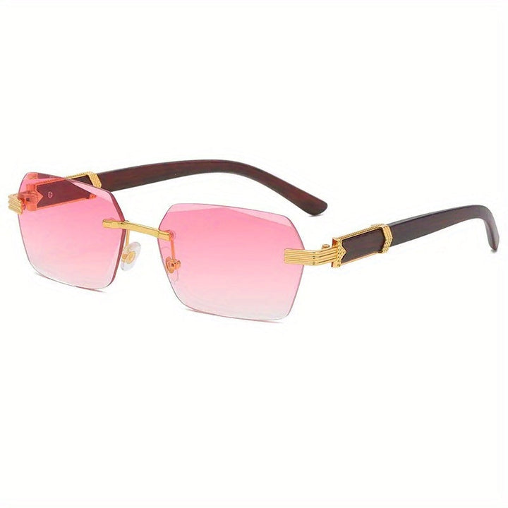 Randlose Sonnenbrille mit Rechteckigen Gläsern und Holzoptik-Bügeln – Verro