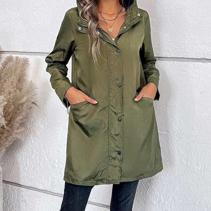 Langer Damen-Herbstmantel mit hohem Kragen & Knopfleiste – Leandra