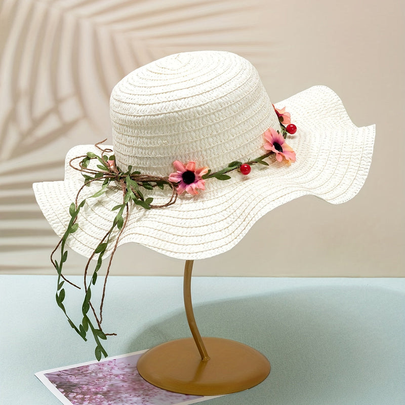 Chapeau de paille d’été pour femme avec détails floraux et fruités – Solène
