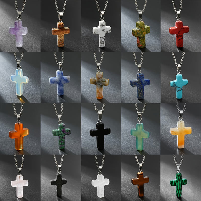 Halskette mit Kreuz aus Natürlichen Edelsteinen - Seraphina
