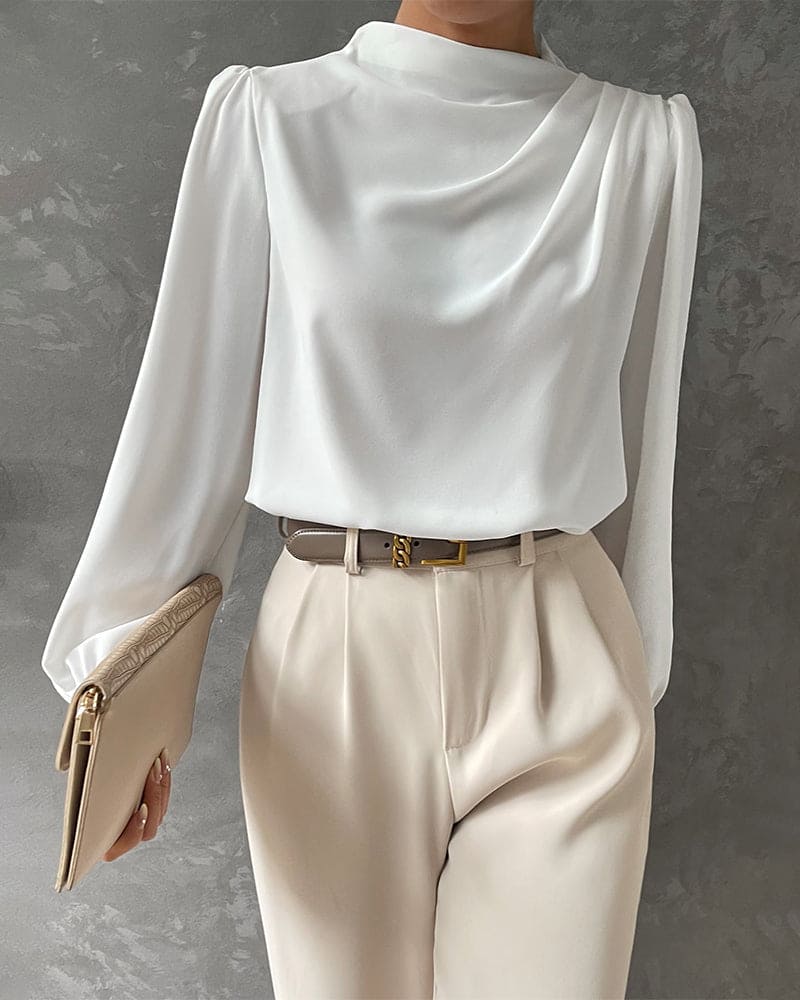 Einfarbige Bluse mit gerafftem und stehendem Kragen - Isabella