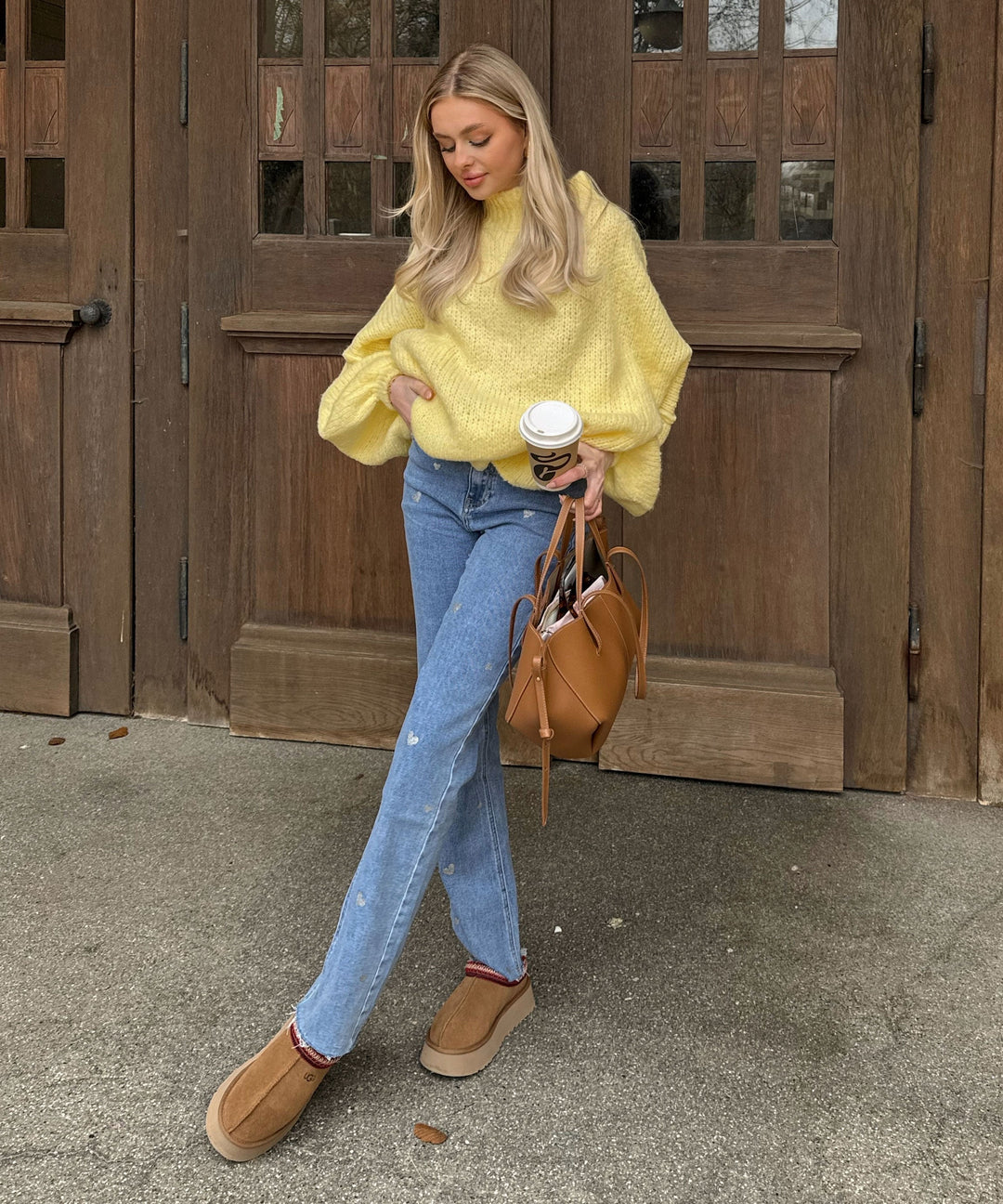 Damen Stretch-Jeans mit weitem Bein und Herzchenmuster - Amelie